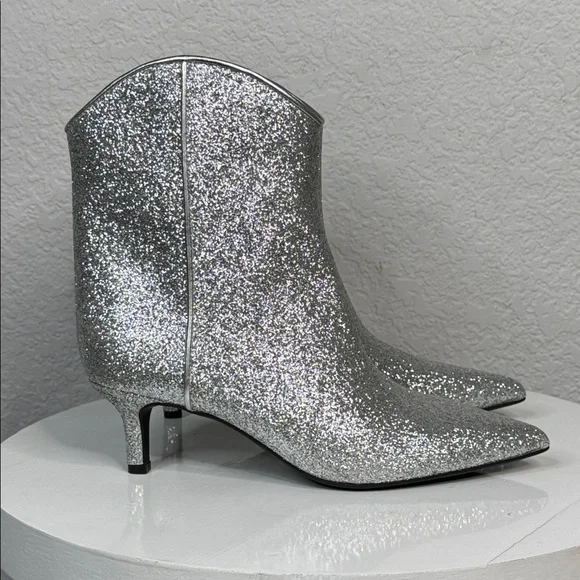 ON 34TH AATIRA TULIP GLITTER BOOTIES SILVER KITTEN HEEL POINTED TOE SIZE 7 *NIB* - Picture 7 of 15